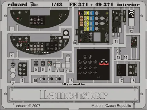 Barevný fotolept Eduard FE371 Lancaster interiér řady Zoom pro stavebnici Tamiya