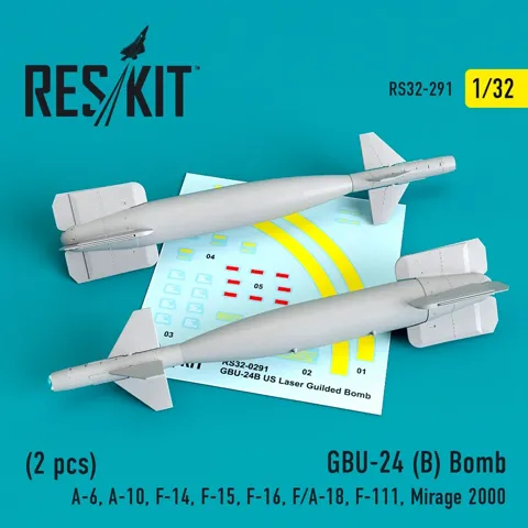 3D tištěné pumy GBU-24B Reskit RS32-0291 v měřítku 1/32, sada dvou dílů letecké výzbroje