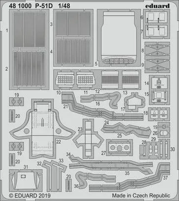 Fotolepty Eduard 481000 pro P-51D v měřítku 1/48, leptaný kovový plát