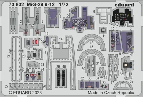 Eduard 73802 barevný fotolept MiG-29 9-12 v měřítku 1/72 pro stavebnici Great Wall Hobby
