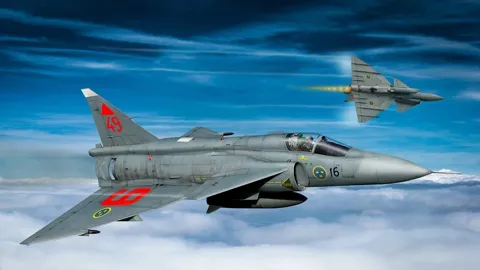 Krabice stavebnice Tarangus TA4803 SAAB JA 37 Viggen v měřítku 1/48