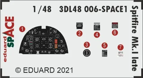 Aršík 3D obtisků Eduard SPACE 3DL48006 Spitfire Mk.I late v měřítku 1/48