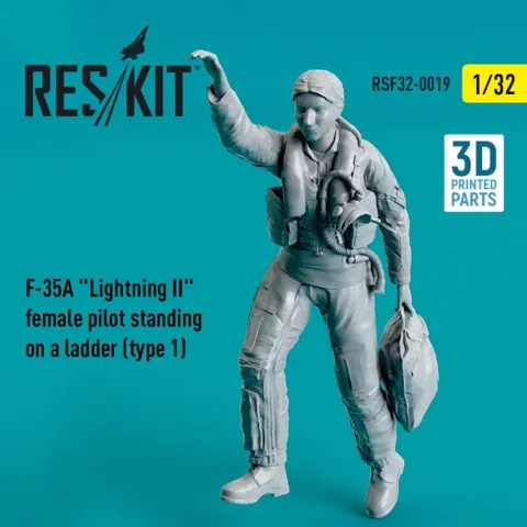 3D tištěná figurka Reskit RSF32-0019 pilotka F-35A Lightning II na žebříku, měřítko 1/32
