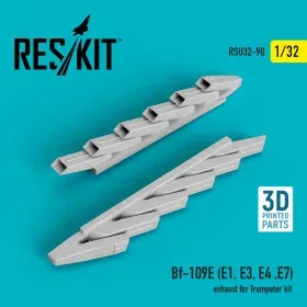 3D tištěné výfuky Reskit RSU32-0090 pro Bf 109E v měřítku 1/32 pro stavebnici Trumpeter