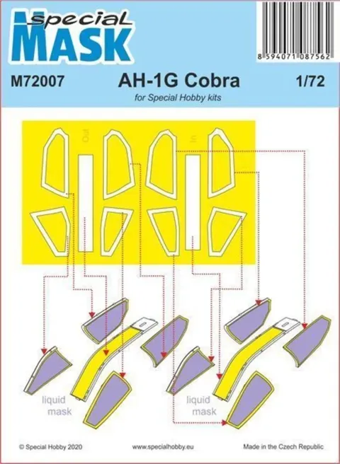 Special Hobby M72007 masky pro AH-1G Cobra 1/72 – arch samolepicích maskovacích šablon
