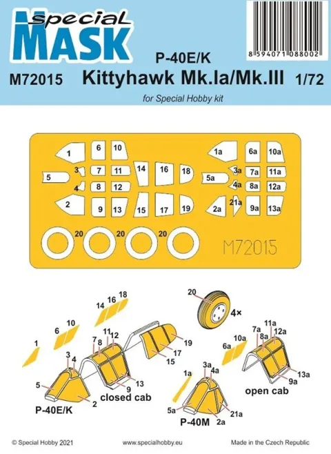 Maskovací sada Special Hobby M72015 pro model P-40E/K Kittyhawk v měřítku 1/72