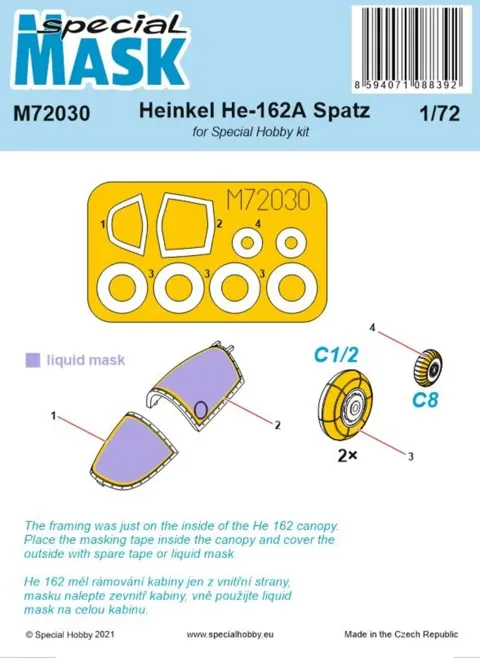 Maskovací sada Special Hobby M72030 pro Heinkel He 162 v měřítku 1/72