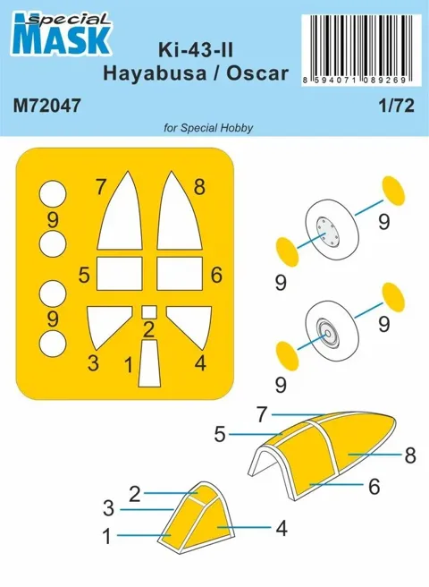 Sada maskovacích šablon Special Hobby M72047 pro model Ki-43-II Hayabusa v měřítku 1/72