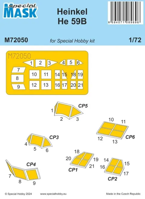 Maskovací šablony Special Hobby M72050 pro Heinkel He 59B v měřítku 1/72