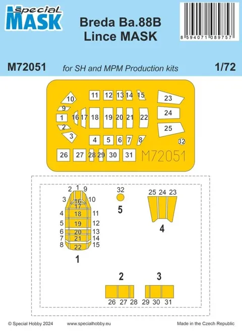 Maskovací sada Special Hobby M72051 pro model Breda Ba.88B Lince v měřítku 1/72