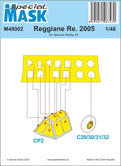 Maskovací šablony Special Hobby M48002 pro Reggiane Re.2005 v měřítku 1/48