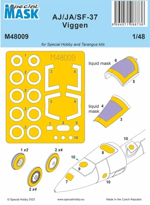Sada maskovacích šablon Special Hobby M48009 pro model Viggen v měřítku 1/48