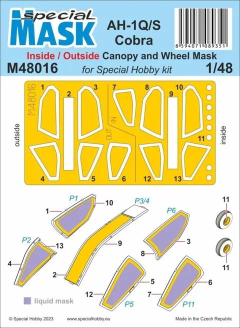 Sada maskovacích šablon Special Hobby M48016 pro vrtulník AH-1Q/S Cobra v měřítku 1/48