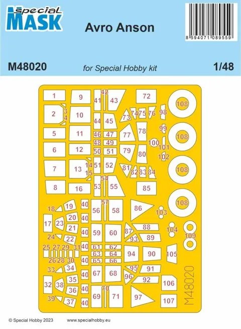Maskovací sada Special Hobby M48020 pro Avro Anson v měřítku 1/48