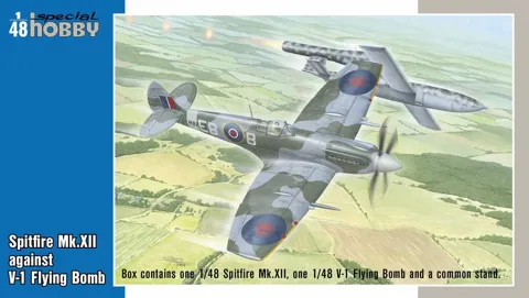 Krabice stavebnice Special Hobby SH48192 Spitfire Mk.XII proti létající bombě V-1 v měřítku 1/48