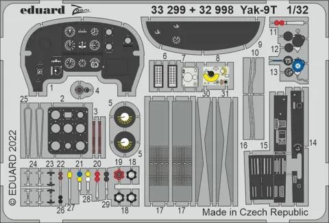 Barevné fotolepty Eduard Zoom 33299 Yak-9T 1/32 pro stavebnici ICM