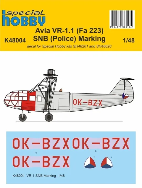 Obtisky Special Hobby K48004 VR-1 SNB pro vrtulník Fa 223