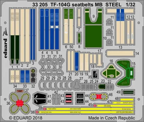 Fotoleptaný plát Eduard 33205 poutací pásy TF-104G MB STEEL 1/32 pro stavebnici Italeri
