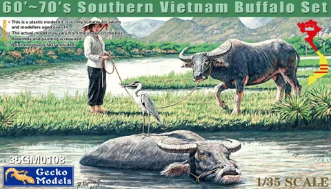 Krabice stavebnice Gecko Models 35GM0108 sada buvolů jižní Vietnam v měřítku 1/35