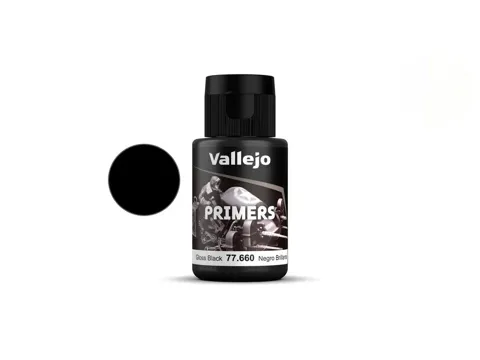 Lahvička Vallejo Metal Color 77660 Gloss Black Primer, lesklý černý primer 32 ml