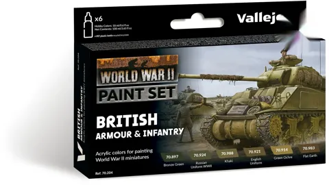 Sada akrylových barev Vallejo Model Color 70204 British Armour & Infantry WWII, 6 lahviček po 18 ml