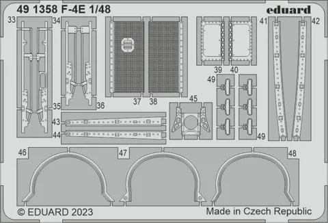 Fotolepty Eduard 491358 pro F-4E v měřítku 1/48, leptaný plát kovových dílů