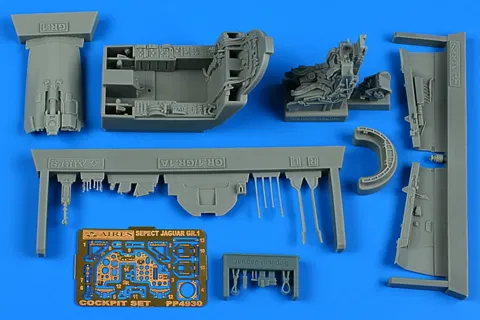 Resinový kokpit Aires 4930 Sepecat Jaguar GR.1 1/48 – odlitky sedačky a panelů kabiny