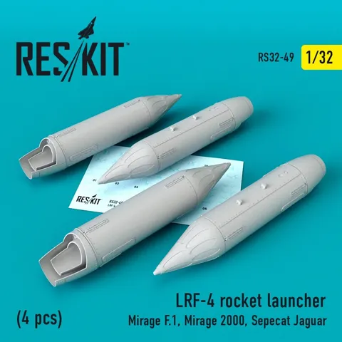 Sada podvěšené výzbroje Reskit RS32-0049 raketnice LRF-4 v měřítku 1/32, 4 díly