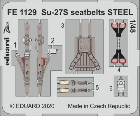 Barevný fotolept Eduard FE1129 Su-27S upínací pásy STEEL 1/48 pro stavebnici Kitty Hawk