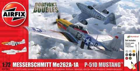 Krabice dárkové sady Airfix A50183 Dogfight Double se stavebnicemi Me 262 a P-51D Mustang 1:72