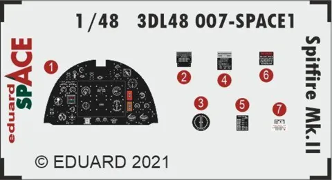 Sada Eduard SPACE 3DL48007 Spitfire Mk.II 1/48 – 3D obtisky a ocelové leptané díly