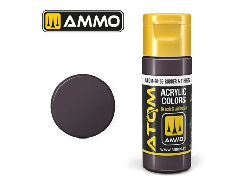Lahvička akrylové barvy AMMO Mig ATOM Color 20159 pryž a pneumatiky, 20 ml
