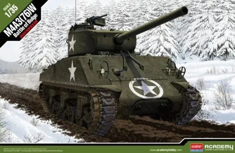 Krabice plastikové stavebnice Academy 13500 M4A3 (76)W Battle of the Bulge v měřítku 1/35