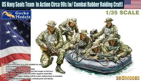 Stavebnice Gecko Models 35GM0060 1/35 figurky US Navy SEALs s nafukovacím člunem CRRC