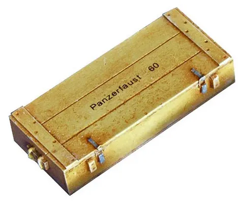 Plus Model EL009 přepravní bedny na Panzerfaust 60 v měřítku 1/35, čtyři nebarvené bedny a obtisky