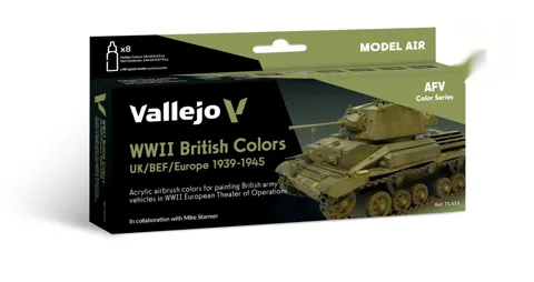 Sada akrylových barev Vallejo Model Air 71614 WWII British Colors, 8 lahviček po 18 ml