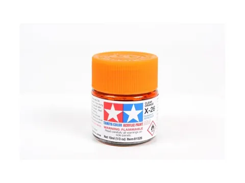 Skleněná lahvička akrylové barvy Tamiya 81526 Acrylic Mini X-26 Clear Orange 10 ml