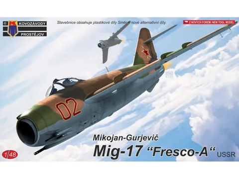 Krabice stavebnice Kovozávody Prostějov KPM4823 MiG-17 Fresco-A v měřítku 1/48