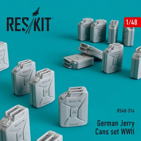 Sada Reskit RS48-0314 německé kanystry 20 l WWII v měřítku 1/48, 16 dílů