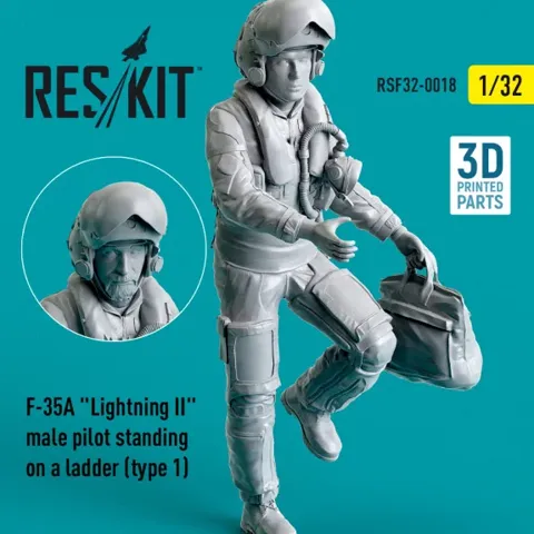 3D tištěná figurka Reskit RSF32-0018 pilot F-35A Lightning II na žebříku, měřítko 1/32