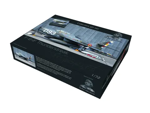 Sběratelský set Duke Hawkins 1/72 F-84F Thunderstreak LIMITED Edition s publikací, stavebnicí a doplňky
