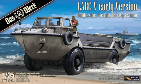 Krabice plastikové stavebnice Das Werk DW35034 LARC-V rané verze v měřítku 1/35