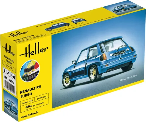 Krabice stavebnice Heller 56150 Starter Kit Renault R5 Turbo v měřítku 1/43 s barvami a lepidlem