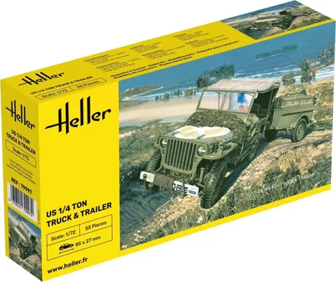 Krabice plastikové stavebnice Heller 79997 US 1/4 Ton Truck & Trailer v měřítku 1/72