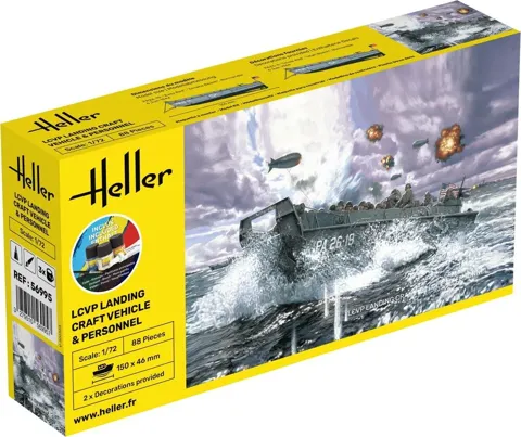 Krabice startovní sady Heller 56995 Starter Kit LCVP 1/72 s barvami, lepidlem a štětcem