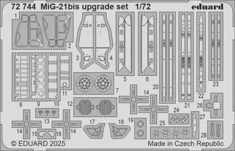 Fotoleptová sada Eduard 72744 MiG-21bis 1/72 s kovovými díly na plátku