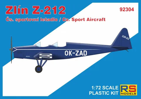 Krabice plastikové stavebnice RS Models Zlín Z-212 v měřítku 1/72