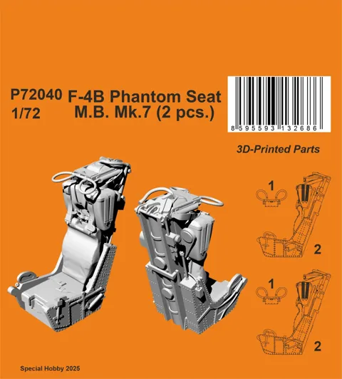 Resinové 3D tištěné sedačky CMK P72040 M.B. Mk.7 pro F-4B Phantom v měřítku 1/72, 2 ks