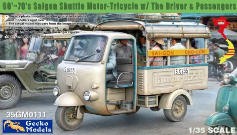 Stavebnice Gecko Models 35GM0111 vietnamská tříkolka Saigon Shuttle s figurkami v měřítku 1/35