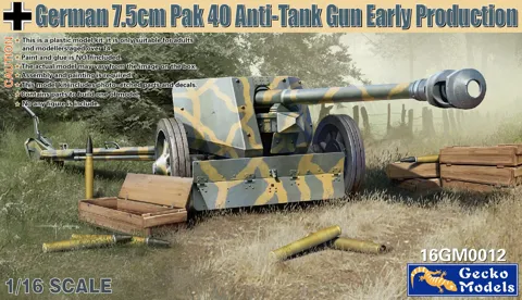 Krabice stavebnice Gecko Models 16GM0012 německý protitankový kanón 7,5 cm PaK 40 v měřítku 1/16
